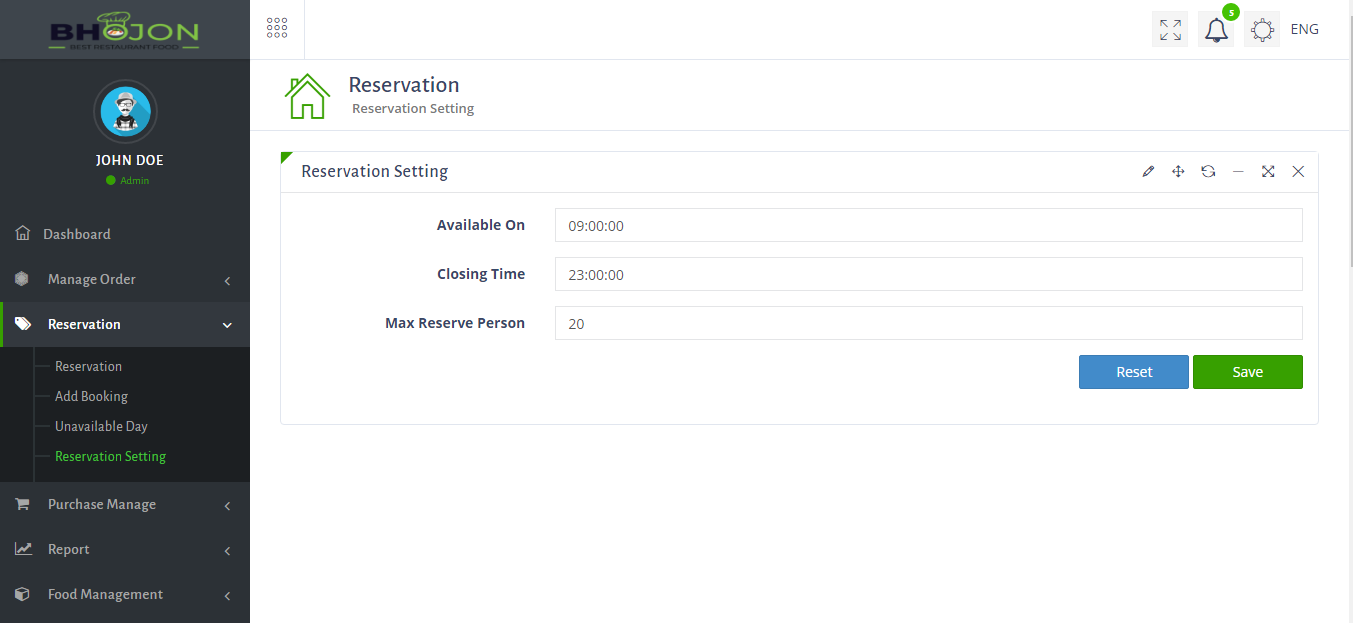 Reservation Setting